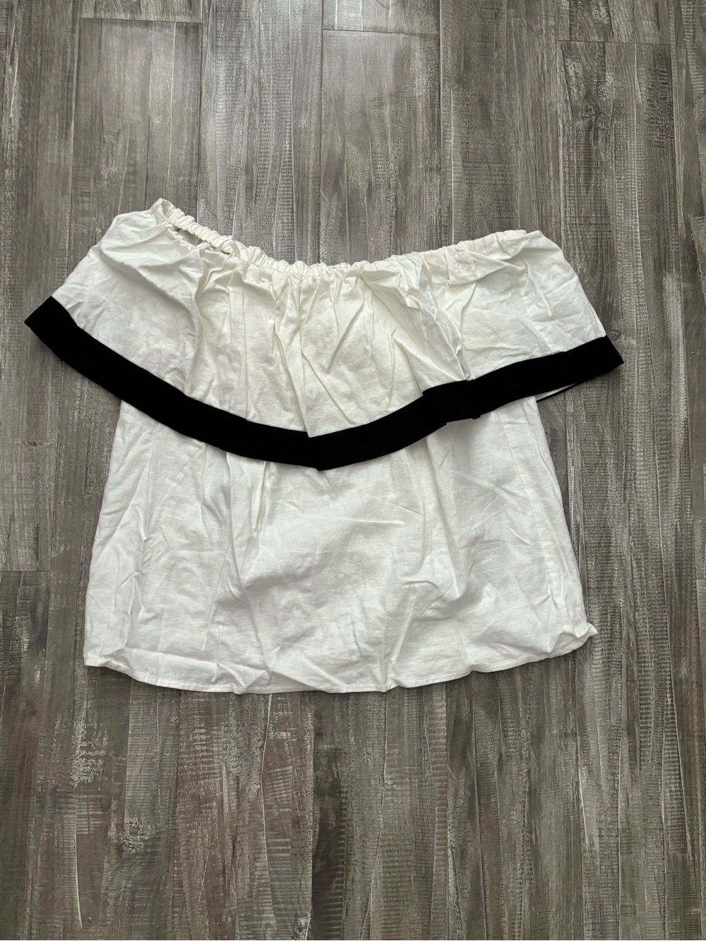 Off-Shoulder White Shirt with Black Trim